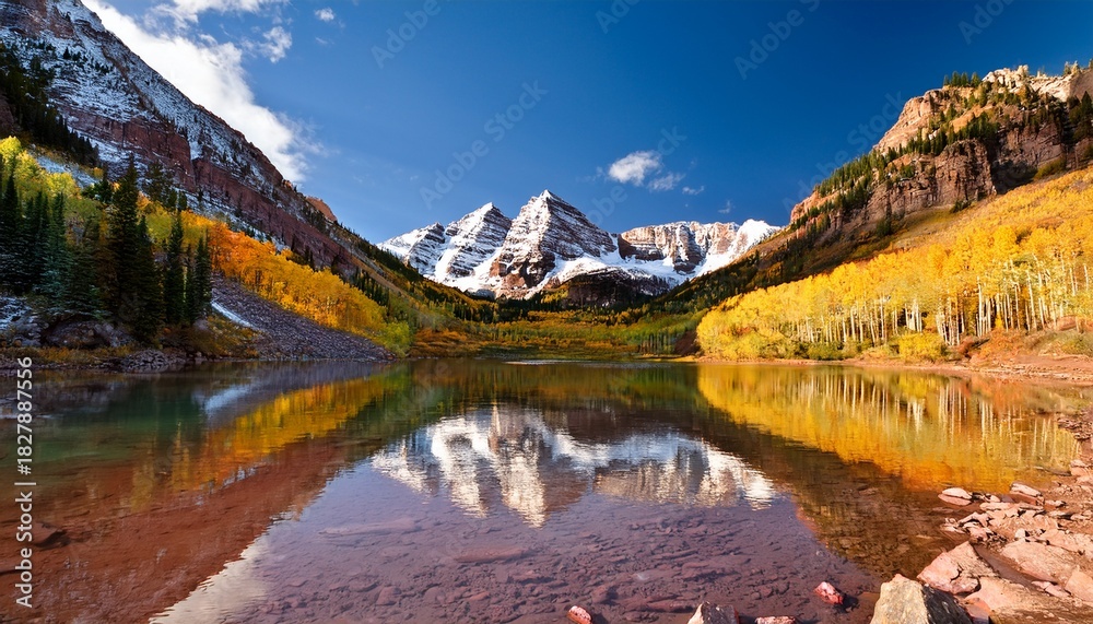 Obraz premium Maroon Bells In Colorado During Fall Season
