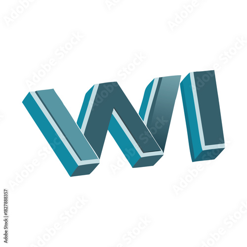 WI Letters 3D Effect Modern Logo Design