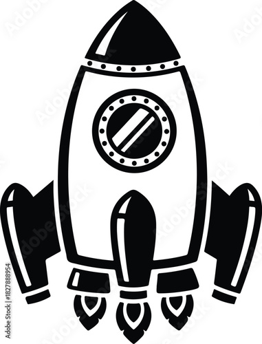 Cartoon Rocket Ship Monochrome Vector Illustration