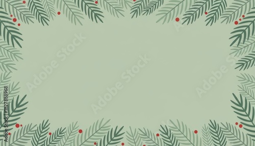 Green minimalist Christmas wallpaper with border of greenery