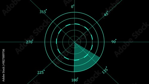 Radar .Radar Display airplane, travel HUD screen navigation aid with realistic ping detailing Military ship or aircraft radar showing scan results, multiple targets detected. Radar screen showing scan