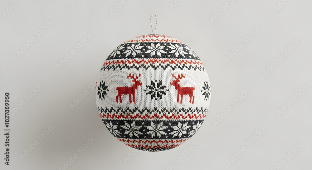 Fototapeta premium Festive Christmas Ornament with Reindeer Pattern and Red Accents, a Symbol of Holiday Cheer