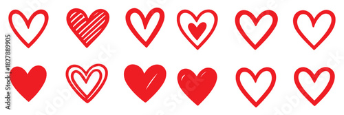 Hearts icon in hand drawn style. Handmade painted heart vector illustration on isolated background. Love doodle sign business concept.