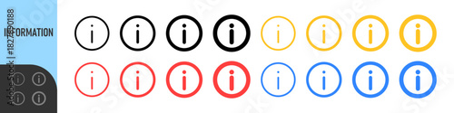 Information or Help icons , featuring circular outlines and solid variations with a simple “i” symbol, ideal for help sections, tooltips, guides, support pages, and UI indicators