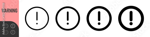 Alert or Exclamation Mark icon set featuring simple circular designs in outline and solid styles, ideal for error, warning, notifications, attention prompts, and important system messages