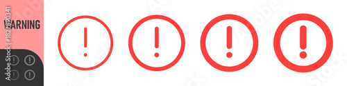 Alert or Exclamation Mark icon set featuring simple circular designs in outline and solid styles, ideal for error, warning, notifications, attention prompts, and important system messages