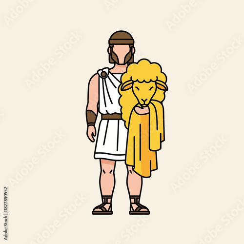 Muscular man in ancient attire holding a lion pelt.