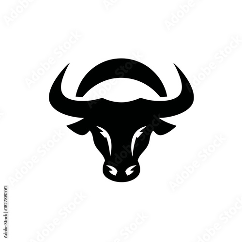Black silhouette of a bull's head with curved horns