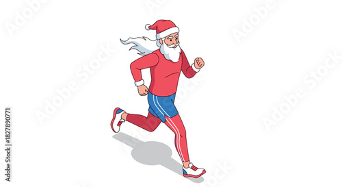 Festive santa claus running in casual sportswear during holiday season