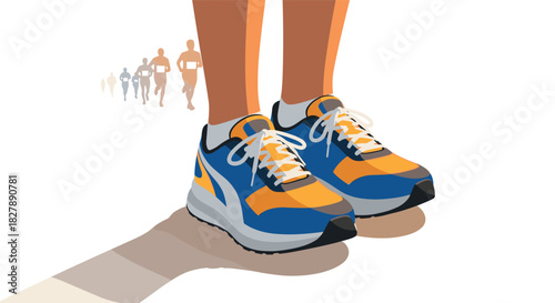 Colorful sports shoes highlighted in inspiring marathon concept art