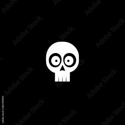 Cartoon skull with wide eyes and teeth on black background