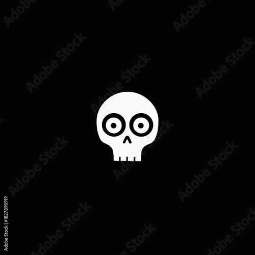 White cartoon skull with large eyes on black background
