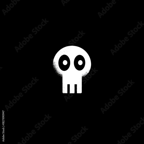 White skull with black eyes on black background