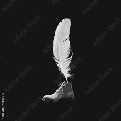 Feather emerging from boot