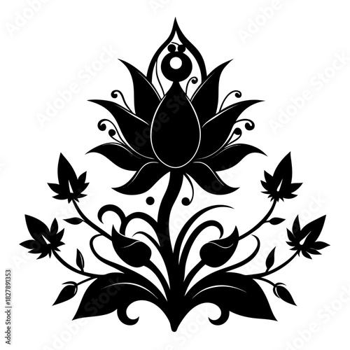 Fantasy Flora clean black silhouette design white background