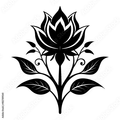 Fantasy Flora clean black silhouette design white background