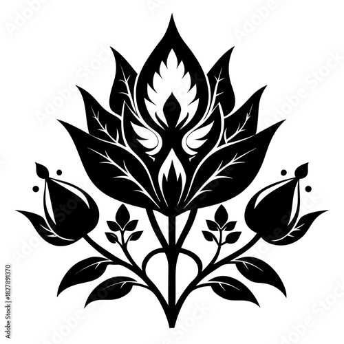 Fantasy Flora clean black silhouette design white background