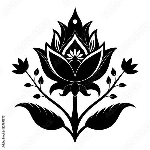 Fantasy Flora clean black silhouette design white background