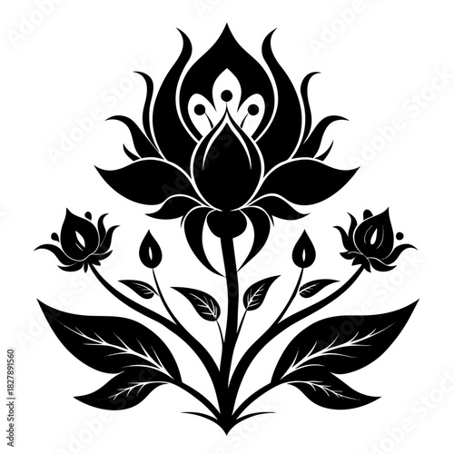 Fantasy Flora clean black silhouette design white background