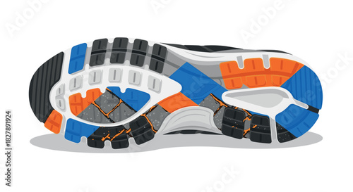 Athletic sneaker sole with multicolored tread design for sports performance