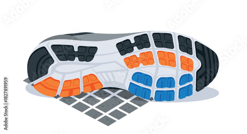 Detailed sneaker sole design featuring multicolor pattern on athletic shoe