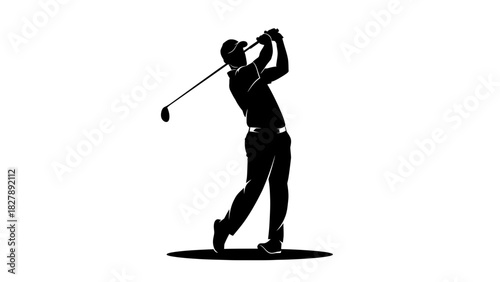 Golfer Swing Silhouette Icon – Golf Player Sports Vector Illustration