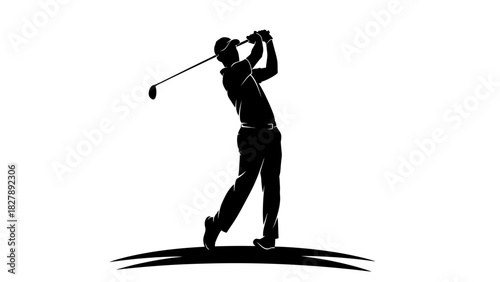 Golfer Swing Silhouette Icon – Golf Player Sports Vector Illustration