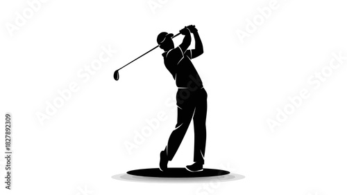 Golfer Swing Silhouette Icon – Golf Player Sports Vector Illustration