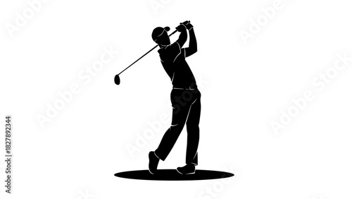 Golfer Swing Silhouette Icon – Golf Player Sports Vector Illustration