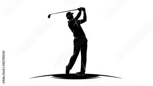 Golfer Swing Silhouette Icon – Golf Player Sports Vector Illustration
