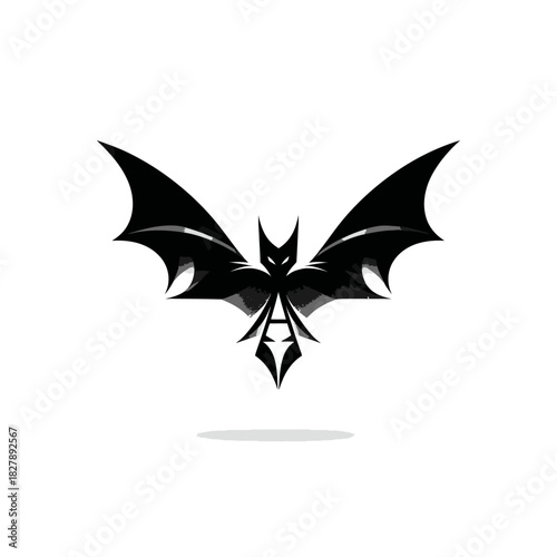 Dark, stylized bat with glowing eyes and sharp wings, silhouetted