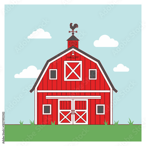 red barn illustration, representing classic American farming life