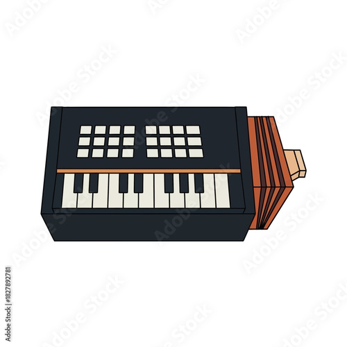 Accordion instrument with keys and buttons musical instrument bellows air sound.