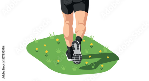 Jogger on flowered path in nature scene