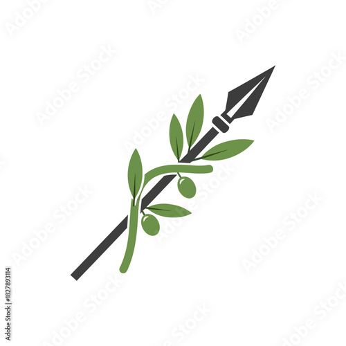 Spear with olive branch symbolising peace and strength.