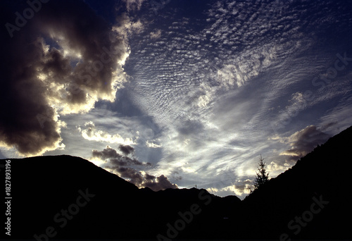 The sky of Tirano, Valtellina, Sondrio province, Italy, at evening