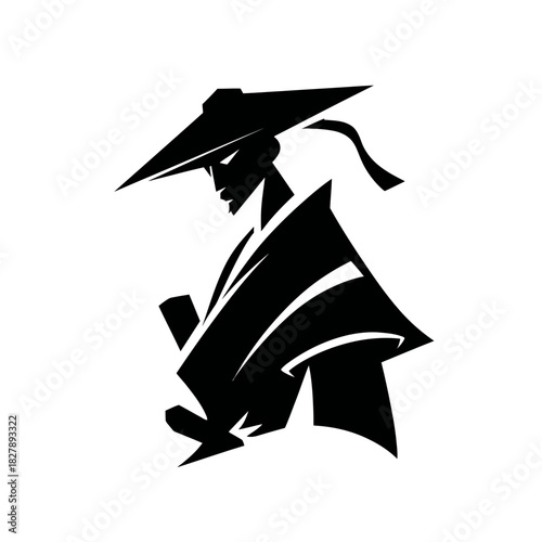 Samurai warrior in traditional attire ready for combat