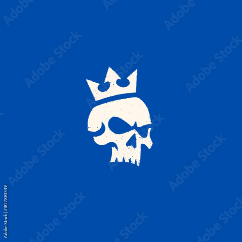 Skull with crown on blue background