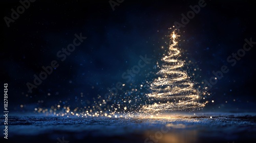 Luminous Spiral: Golden Sparkle Christmas Tree in Night Sky
