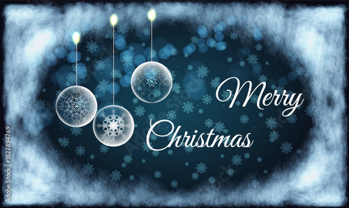 Decorative Christmas ornament display with snowflakes and festive wishes in a winter background