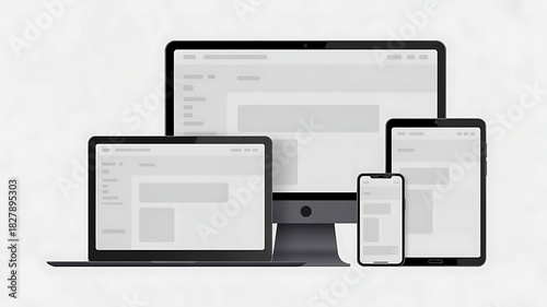 Responsive design mockup of various devices displaying a website or application