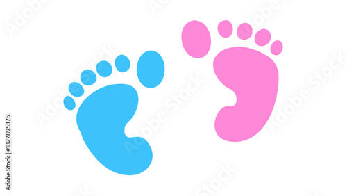 Baby footprint pink and blue .Baby Feet new born vector illustration set.Colorful baby feet Love heart boy or girl sign 
