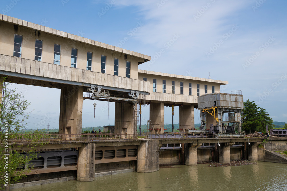 Naklejka premium The Gal hydroelectric power station's spillway on a May day. Abkhazia