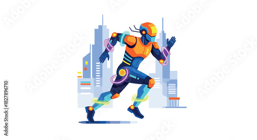 Futuristic robot runner in urban setting showcasing dynamic technology
