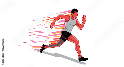 Dynamic runner in motion with abstract geometric trail