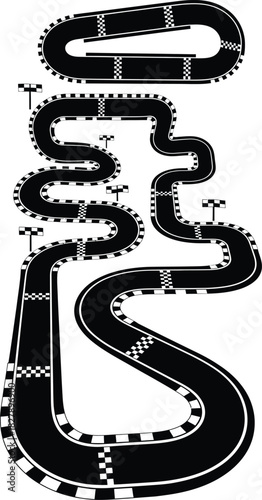 Black and white slot car track layout illustration on white background