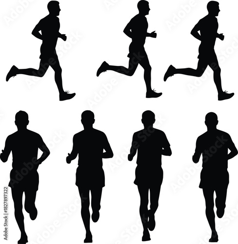 Silhouette of runners in motion marathon jogging and fitness