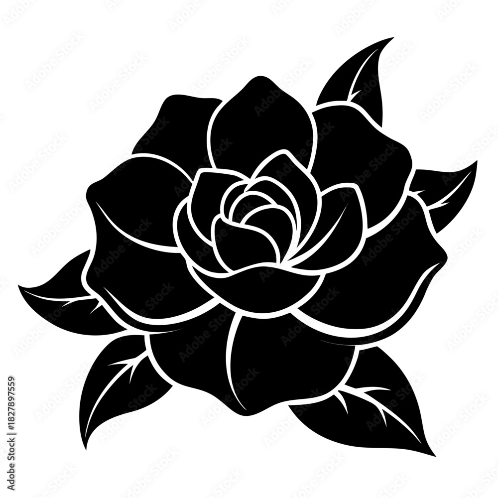 Fototapeta premium Gardenia vector clean black silhouette design white background