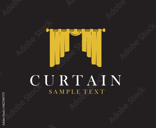 golden icon of theatrical scene with curtains isolated on black background