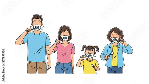 Parents, Child, and Grandparent Brushing Teeth, Promoting Good Oral Hygiene Habits for a Healthy Lifestyle